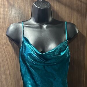Y2K Elegant Teal backless Satin Slip Dress